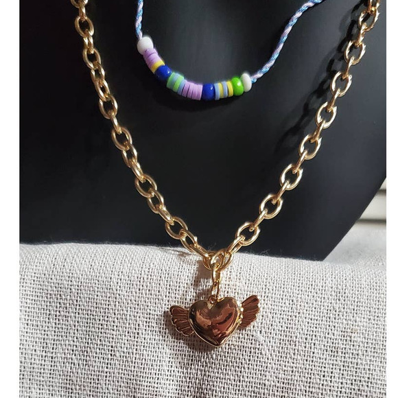 BP @Nordstrom Gold Tone & Beaded Layered Necklace Winged Heart BPJFE26SP21 - Picture 2 of 5